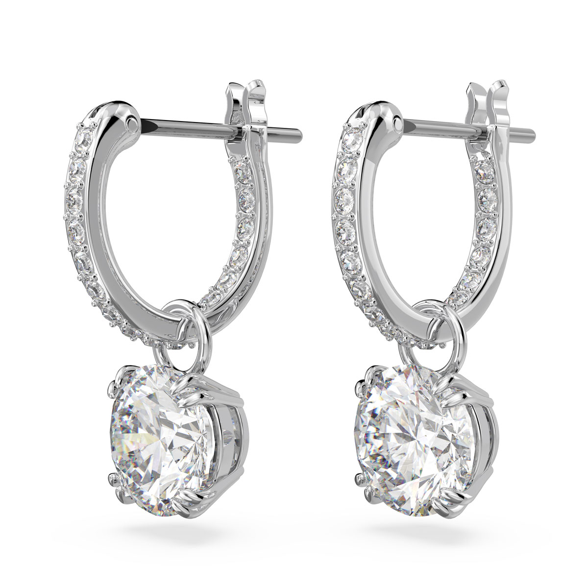 Swarovski Jewelry Constella Round Cut Crytal and Rhodium Drop Pierced Earrings